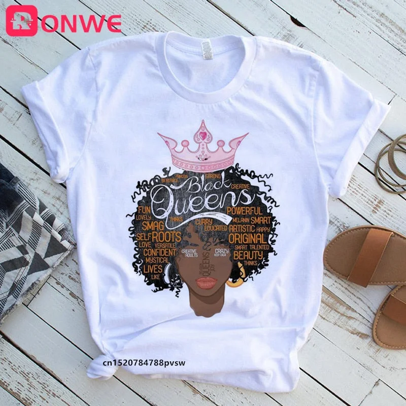 Women‘s Melanin T shirt Girl I Am A Strong Melanin Queen T-shirt African Black Girl History Month 90s Clothing,Drop Ship