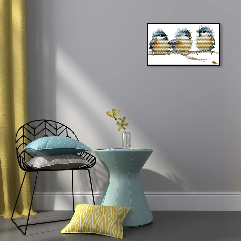 3 Birds-14CT Full Stamped Cross Stitch Kits (Canvas|25*14CM)