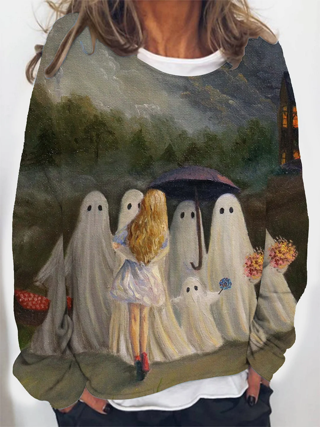 Halloween Printed Round Neck Casual Sweatshirt