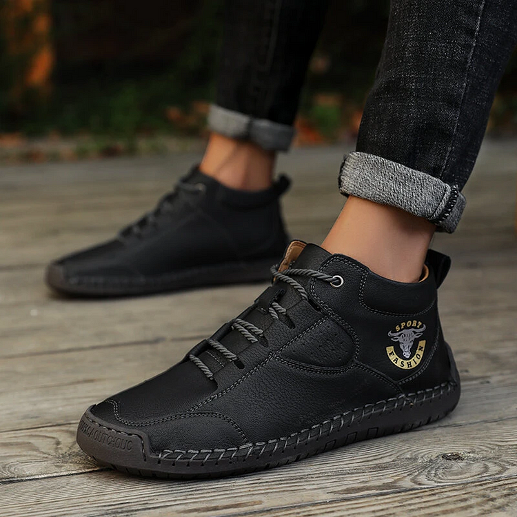 Men's Handmade Stitching Leather Shoes Non-Slip Soft Sole Casual Ankle Boots shopify Stunahome.com