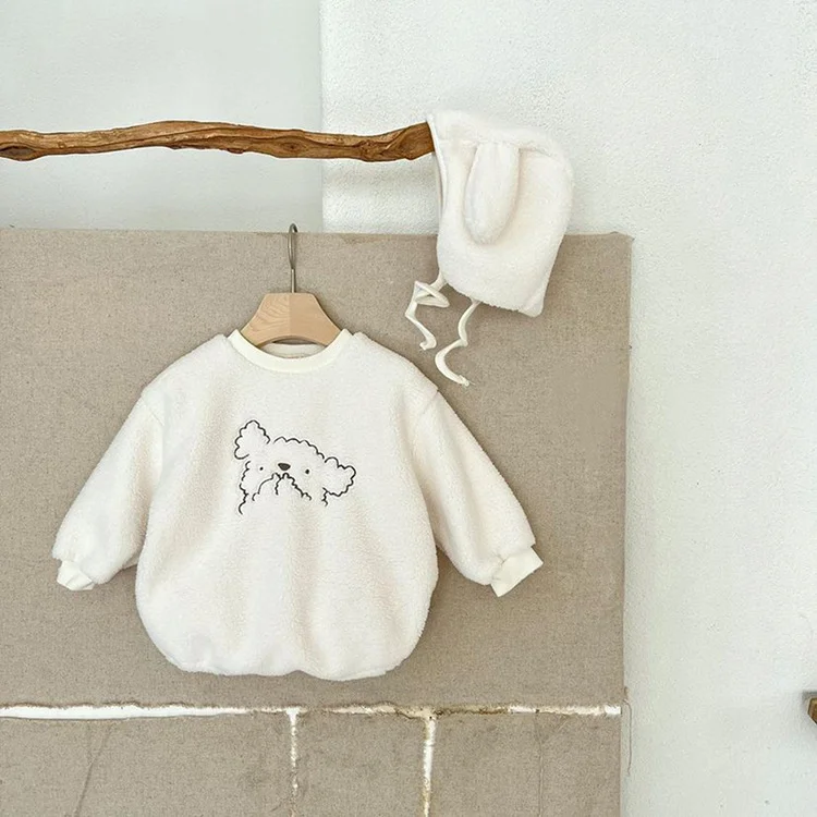 Baby Boy/Girl Cute Little Dog Embroidery Pullover Bodysuit with Hat