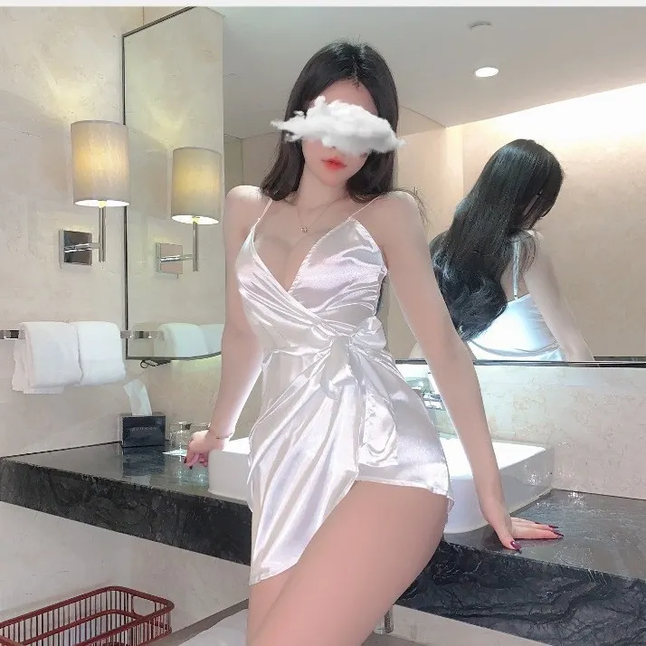 Churchf Green Jade Sexy Pajamas Deep V Tie Folds Slings Ajas Pure Hot Ass Home Suit