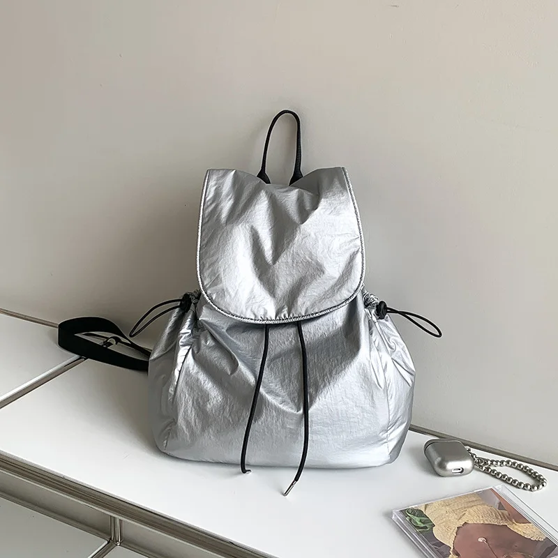 Mongw Mongw New Casual Backpack Simple Female Senior Sense Large Capacity Women Fashion Travel Sports Draw Rope Backpack