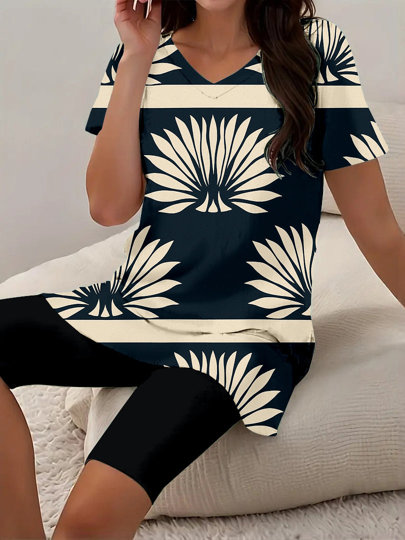Women Long Sleeve V-neck Graphic Floral Printed Top