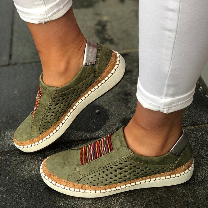 Slide Flat Heel Hollow-Out Round Toe Casual Women Breathable Sneakers CS20- Fabulory