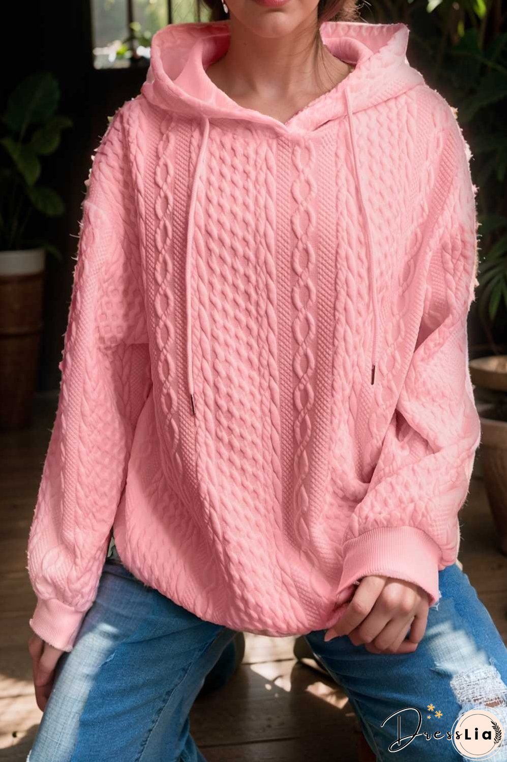 plus size casual hoodie women s plus solid ribbed long sleeve slight stretch hoodie drawstring sweatshirt