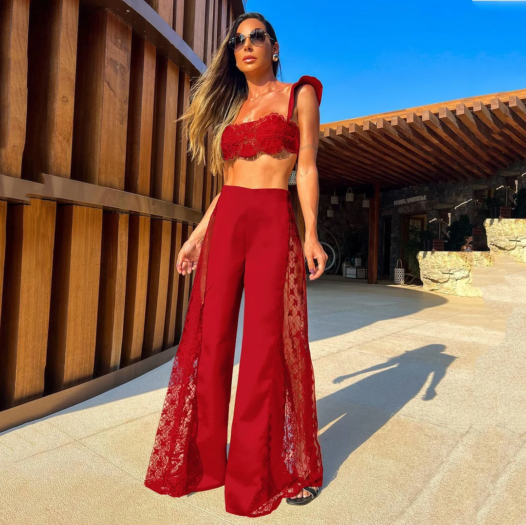 Uveng 2025 New Split Swimsuit Trousers Beach Set Three-Piece Solid Color Sexy