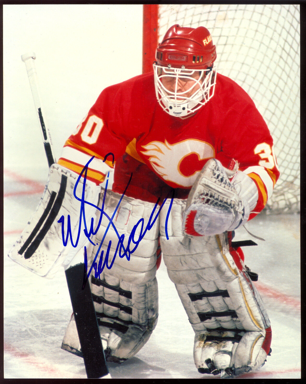 MIKE VERNON AUTOGRAPH SIGNED AUTO ON 8X10 HOCKEY Photo Poster painting WITH COA FLAMES RED WINGS