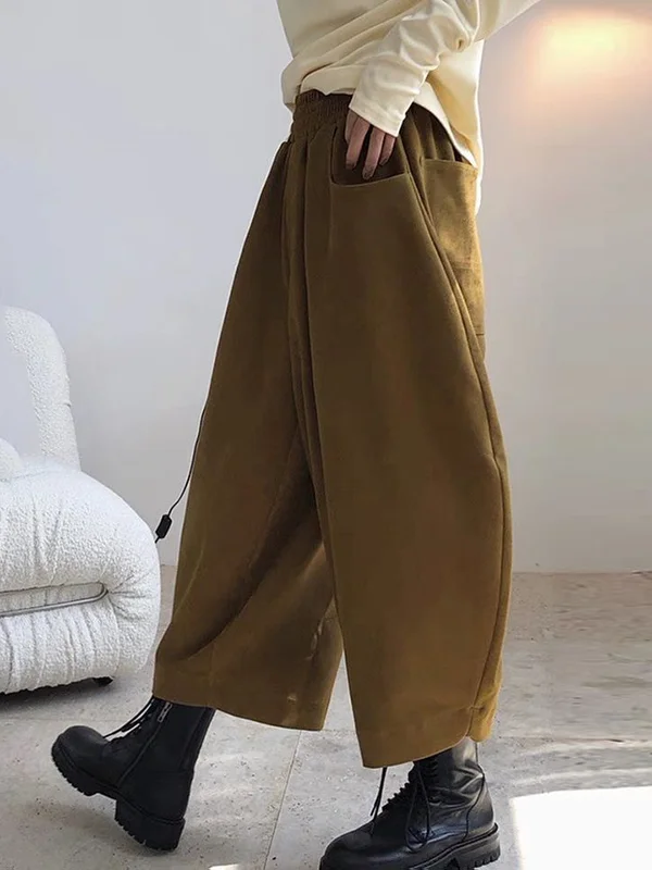 Split-Joint Solid Color Elasticity Wide Leg Harem Pants Trousers Pants