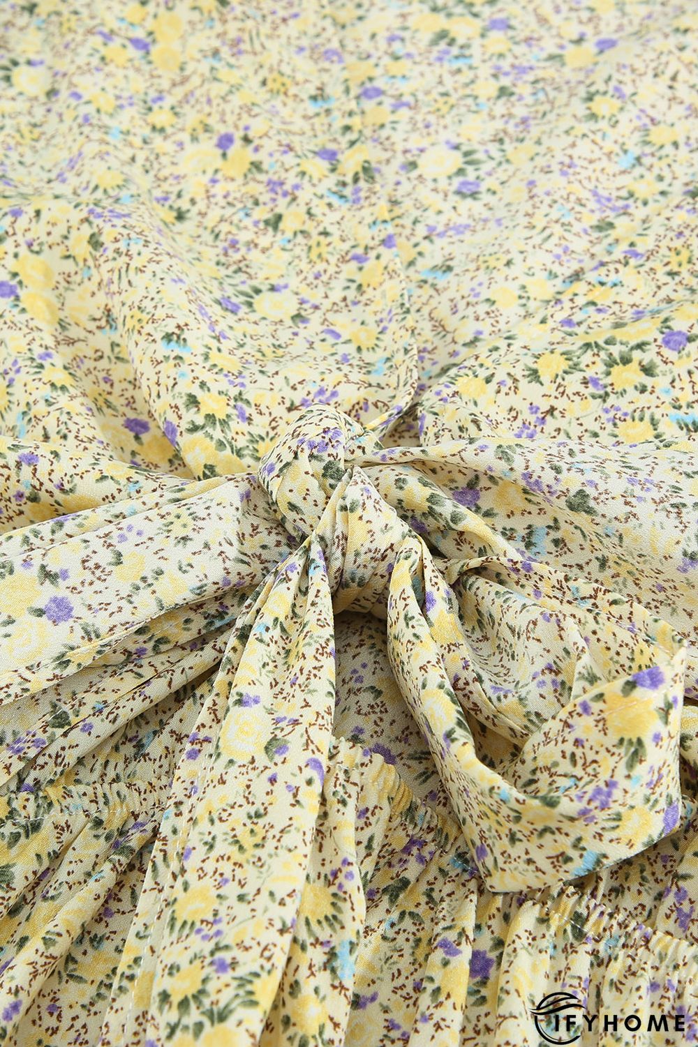 Floral Print Tie Knot Ruffled Short Sleeve Mini Dress | IFYHOME