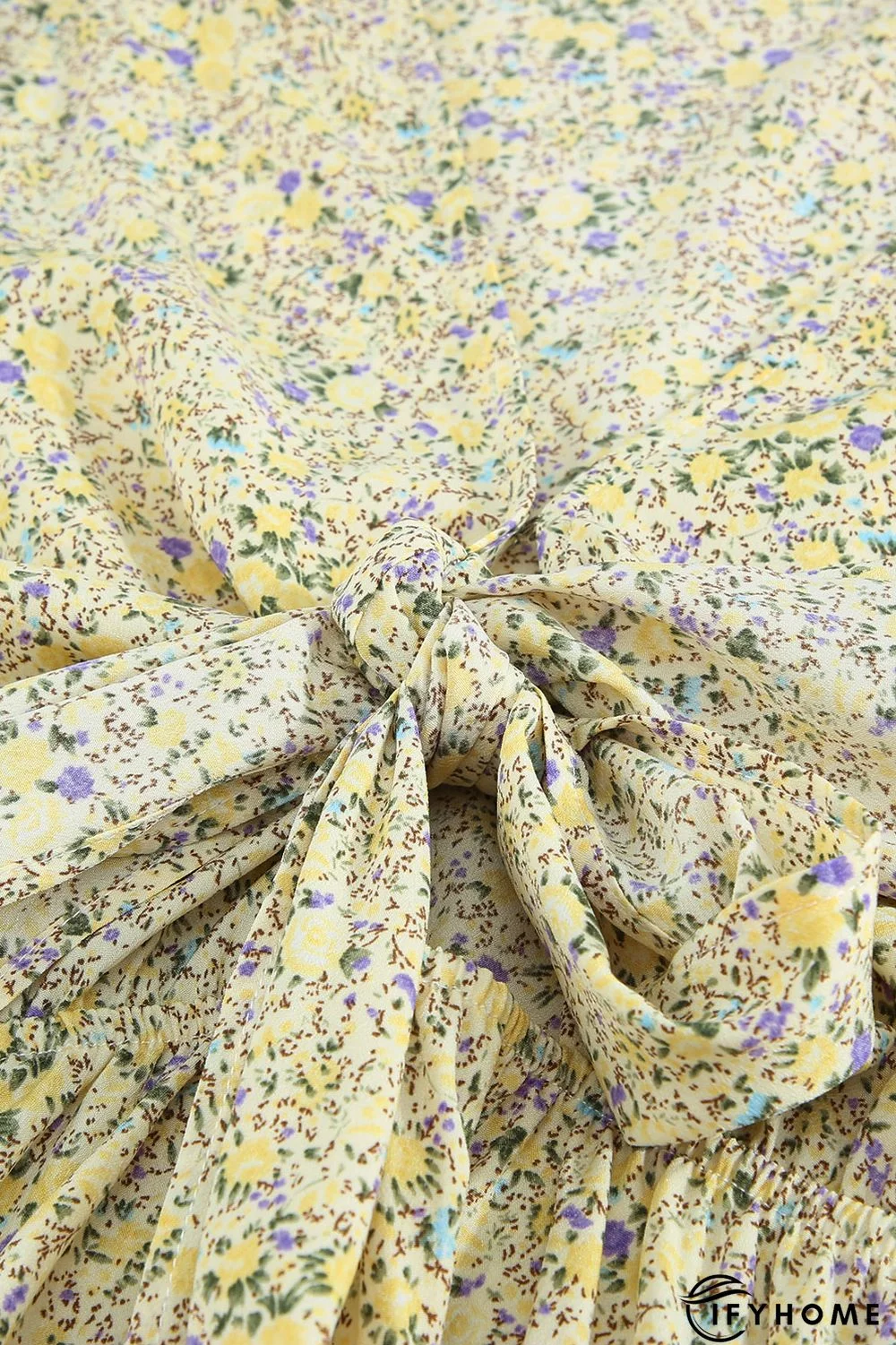 Floral Print Tie Knot Ruffled Short Sleeve Mini Dress | IFYHOME