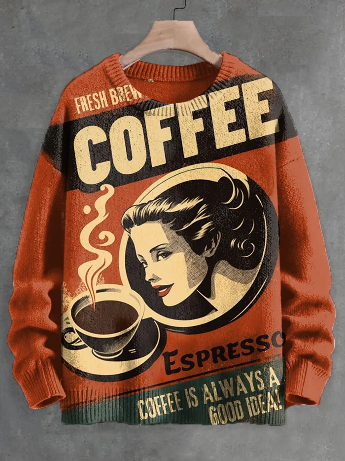 Men's Coffee Is Always A Good Idea Vintage Print Knit Sweatshirt