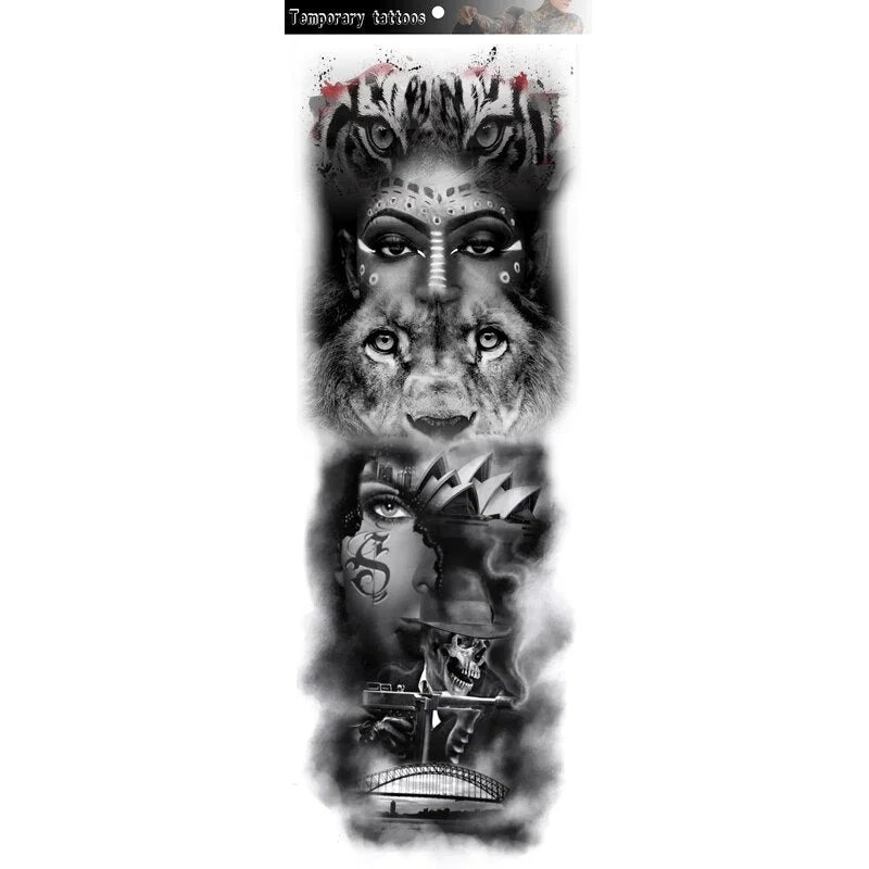 Sdrawing Temporary Tattoos Skeleton Hand For Men Women Horrer Adult Wolf Tiger Full Skull Totem Tatto Body Arm Legs Tattoos 1028-1