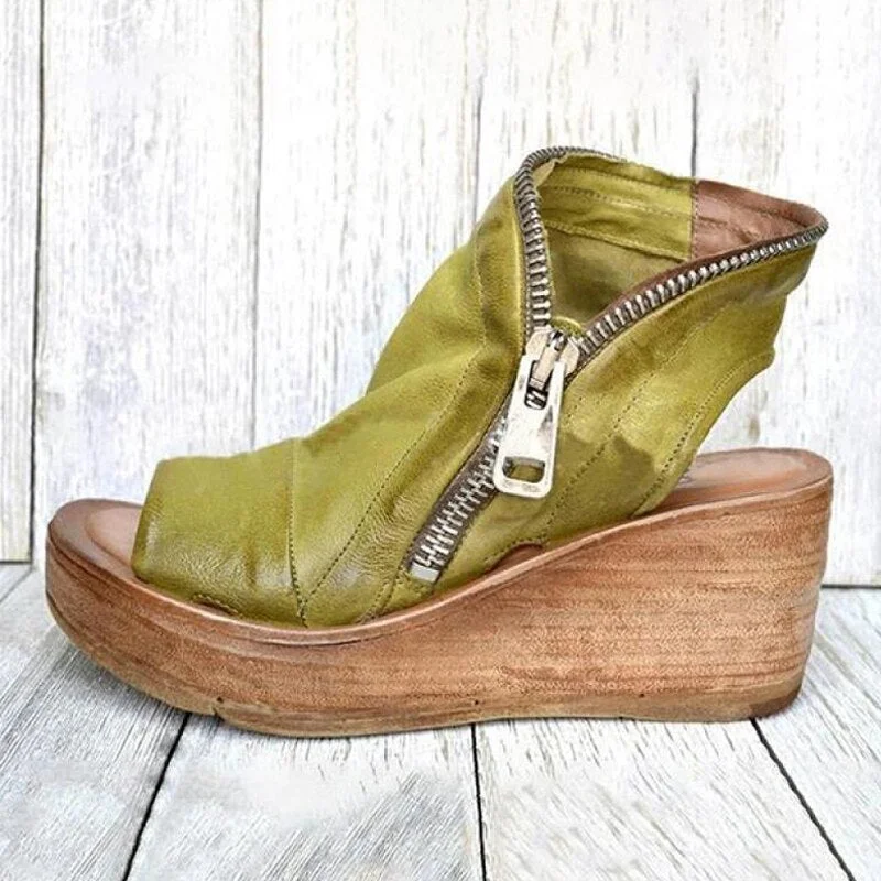 Women Sandals Shoes Summer Retro Peep Toe Platform Sandals PU Leather Zipper Thick Bottom women shoes Ladies Sandals