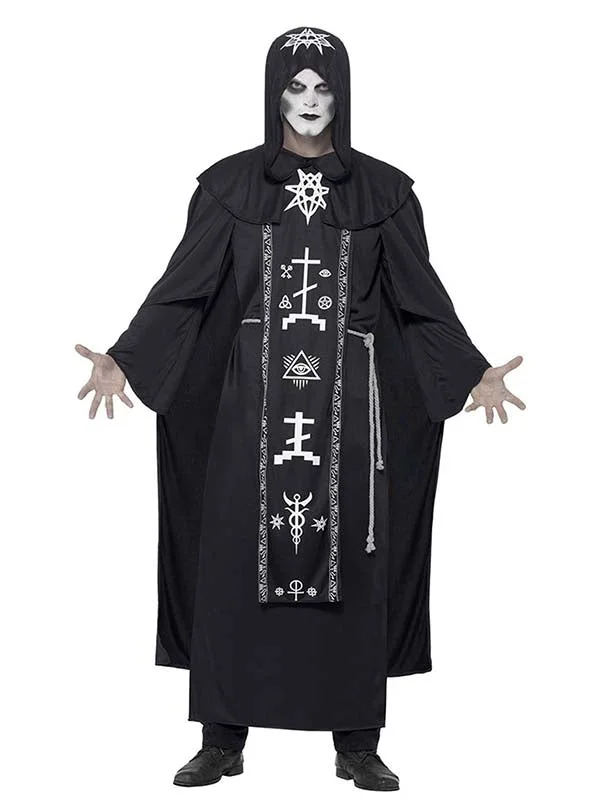 Men's Halloween Dark Arts Wizard Robe Warlock Costume-elleschic