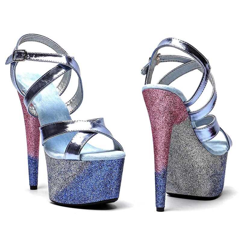 TAAFO Glitter 17CM/7Inch Women's Platform Sandals Party High Heels Shoes Pole Dance Shoes