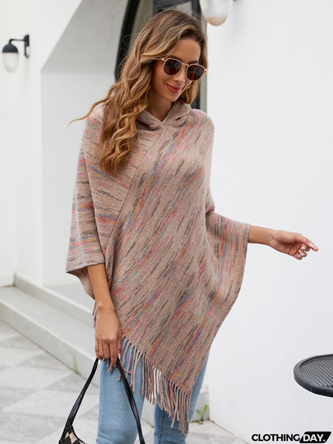 Fringe Hem Hooded Poncho