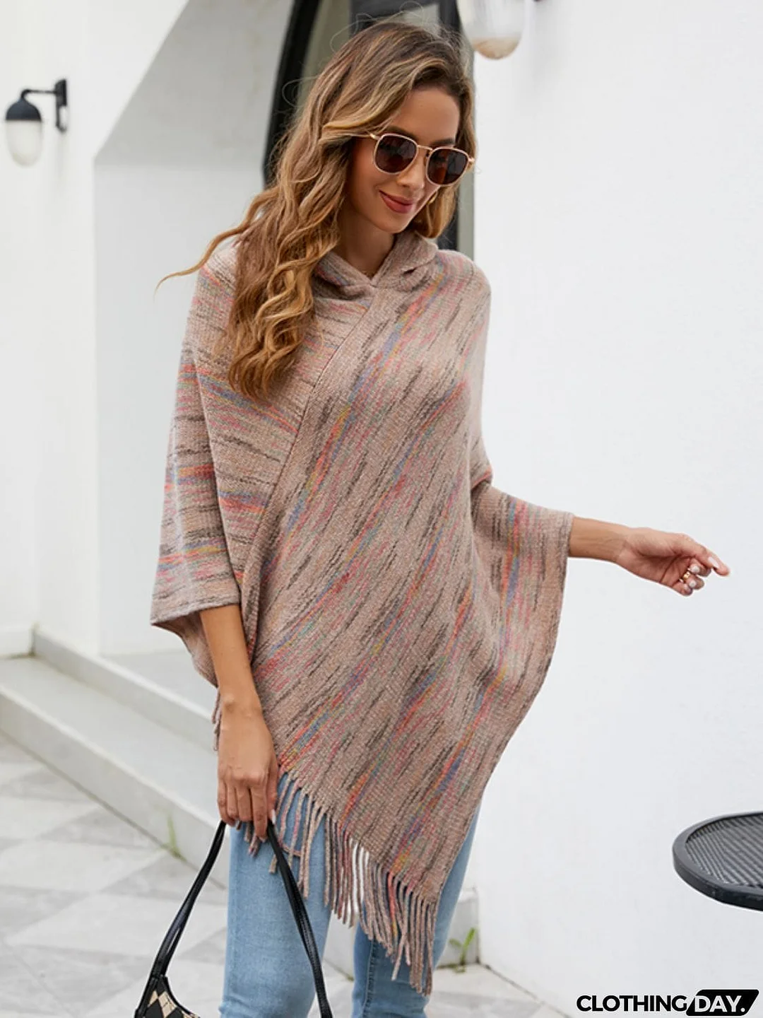 Fringe Hem Hooded Poncho