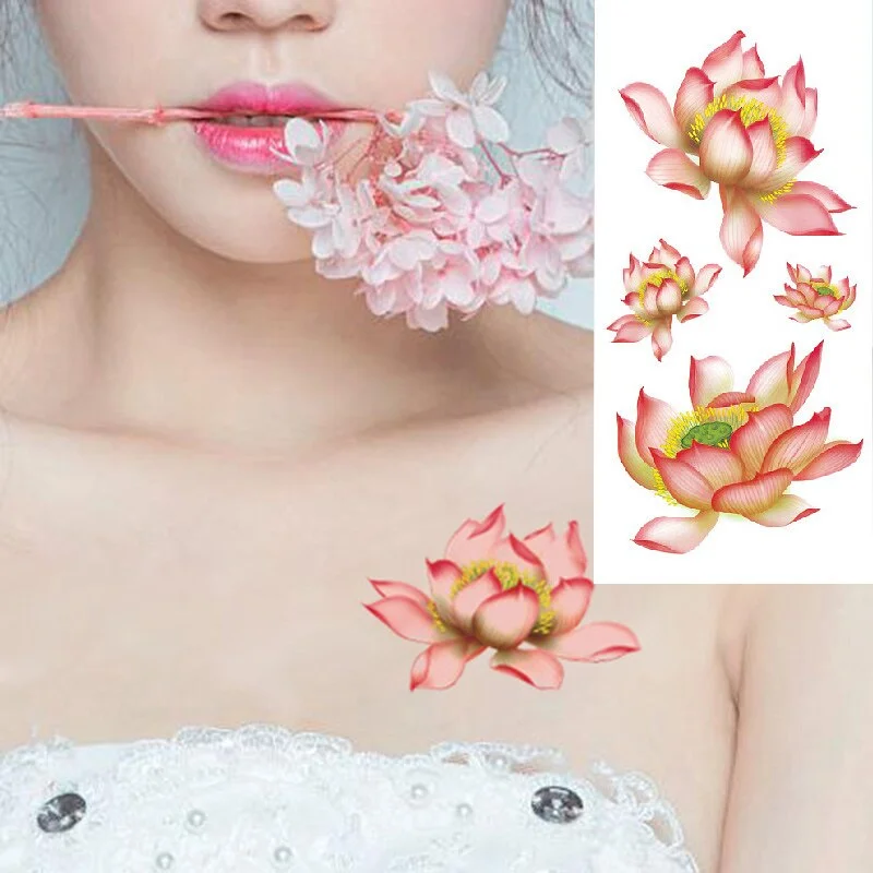 1 Piece Temporary Tattoo Sticker Colorful Peach Blossom Design Women Shoulder Body Art Water Transfer Tattoo Sticker Fashion
