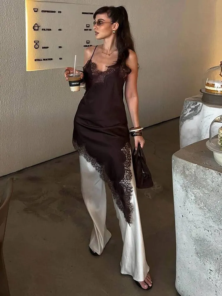 Solid Lace Trim Spaghetti Strap Irregular Hem Mini Slip Dress