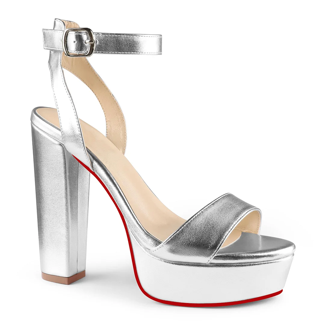 125mm Women's Platform Chunky Heels Ankle Strap Block Heeled Sandals Party Wedding Shoes Red Bottom Shoes-MERUMOTE