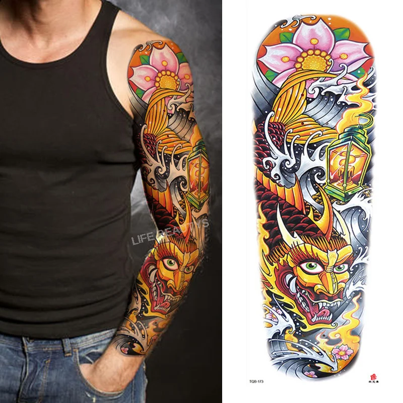 Sdrawing Arm Sleeve Tattoo Lion Crown King Rose Waterproof Temporary Sticker Wild Wolf Tiger Men Full Skull Totem Tatoo