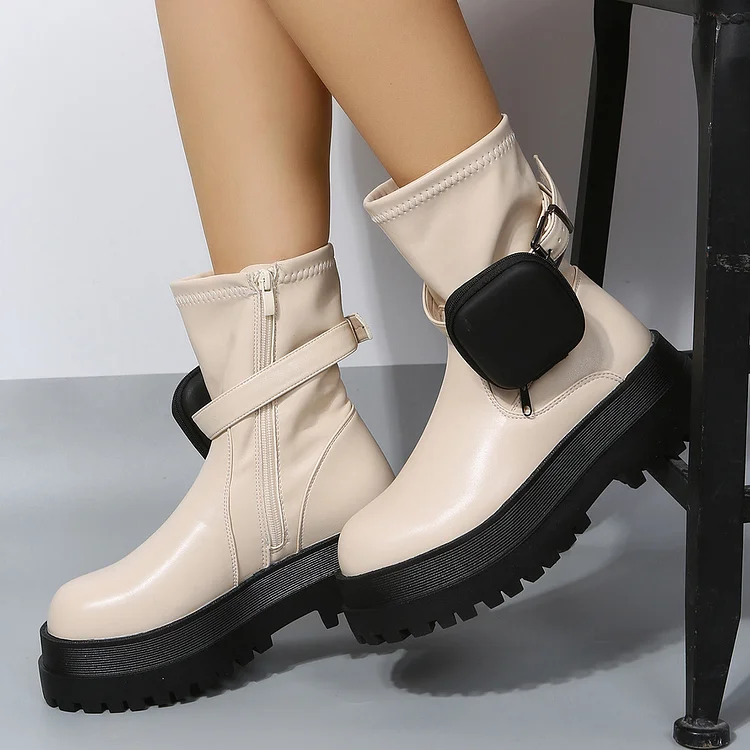 Chunky Platform Lug Sole Ankle Boots Zipper Combat Booties