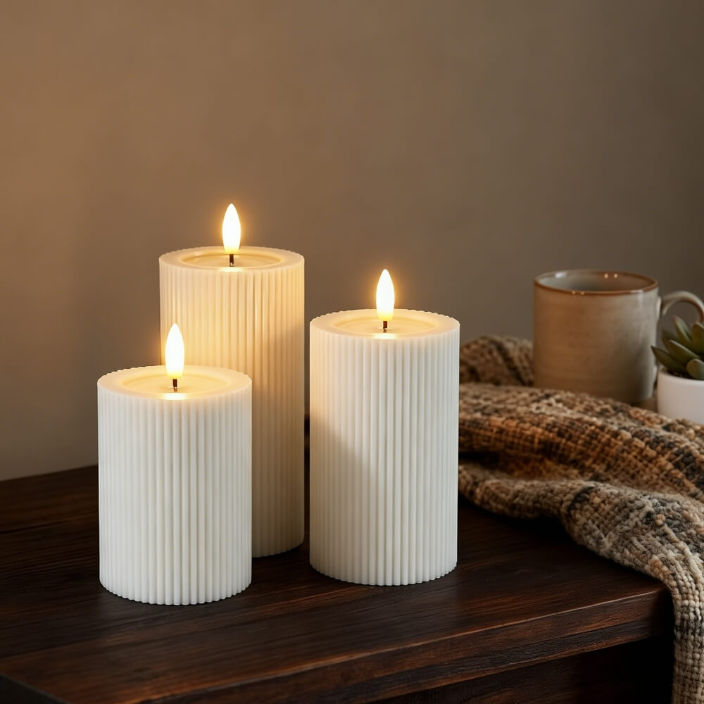 Fluted LED Pillar Candle Set (3 PCS)