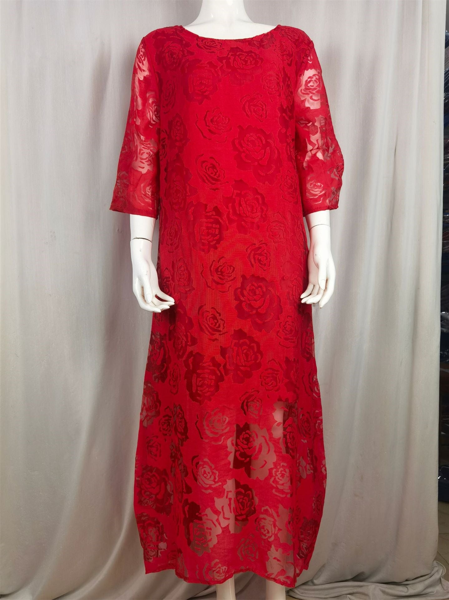 Women Half Sleeve V-neck Solid Color Dress