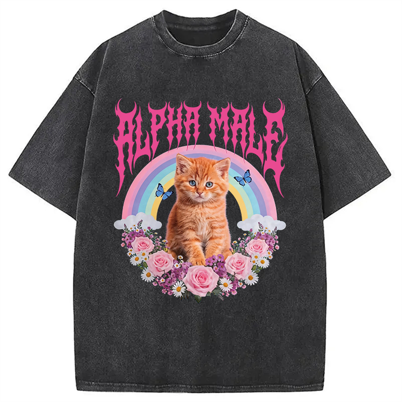 Alpha Male Funny Kitten Washed T-shirt elevenforest