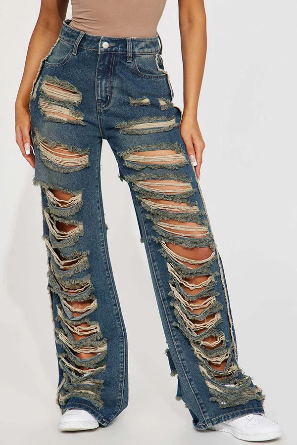 Ripped Stylish Micro Flared Washed Jeans