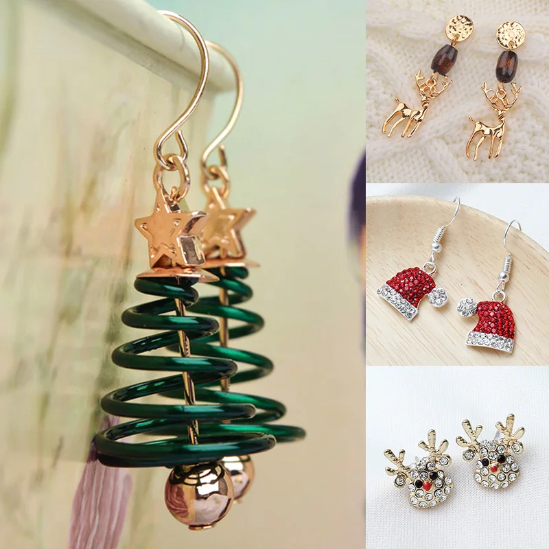 Christmas Tree Deer Snowman Drop Earrings -Girls Christmas Gift