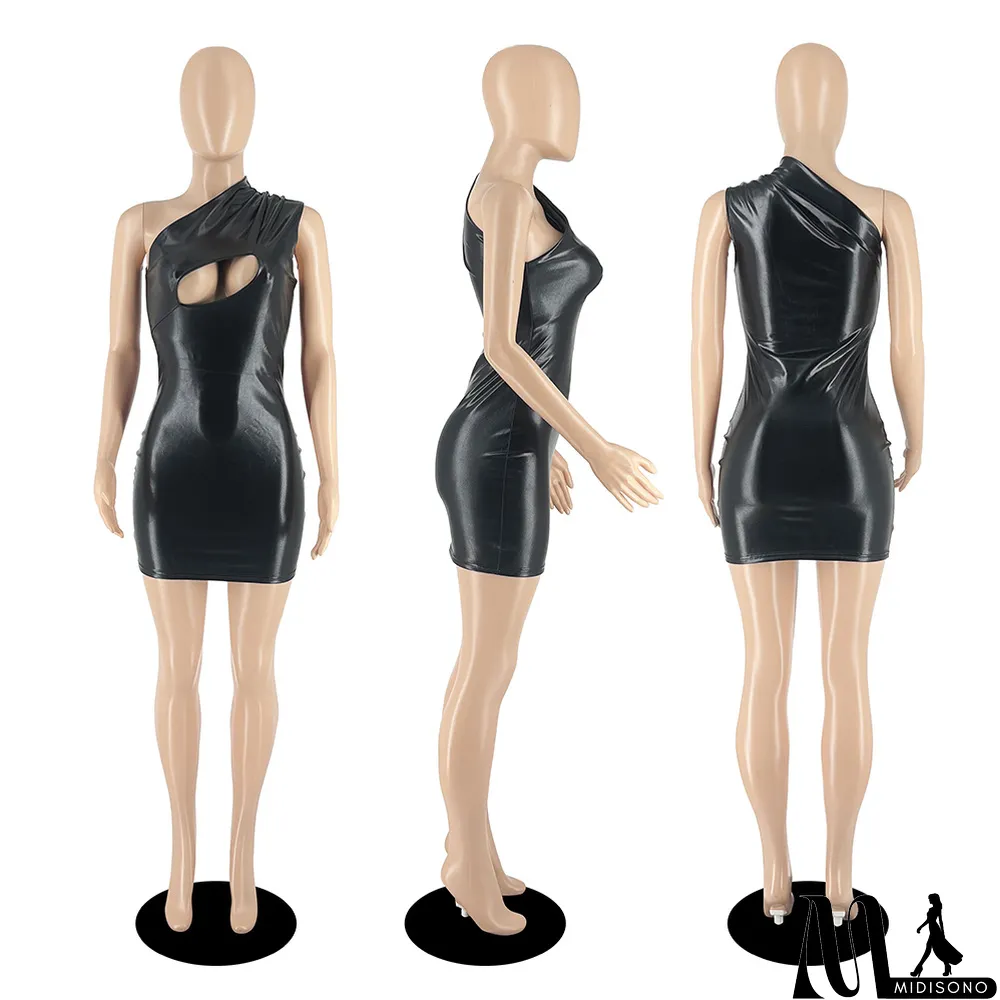 MidiSono - Sexy Slim Bright Color Sleeveless Hip Hollow Dress