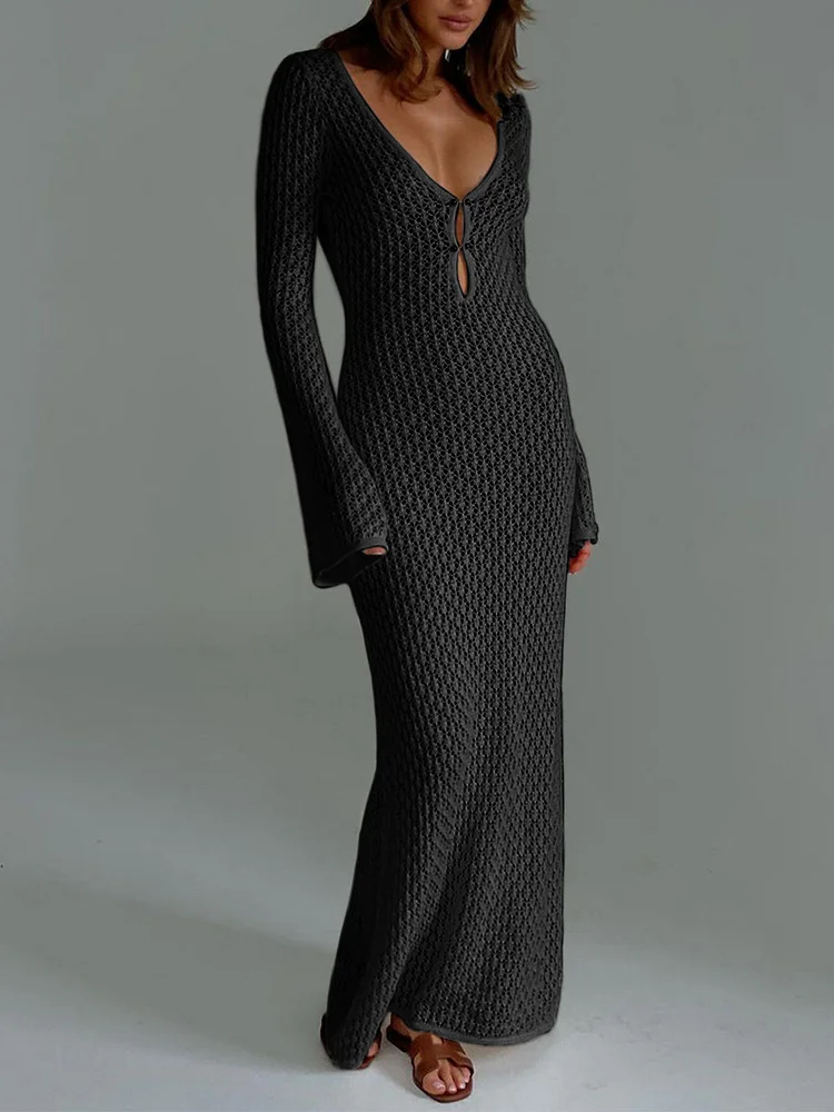 Cover Up Long Sleeve Open Back Long Dress QueenFunky