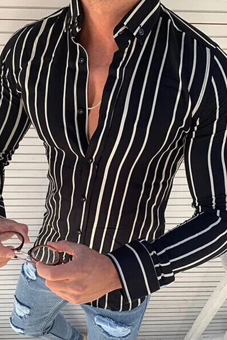 Men's Fashion Stretch Striped Long Sleeve Shirt