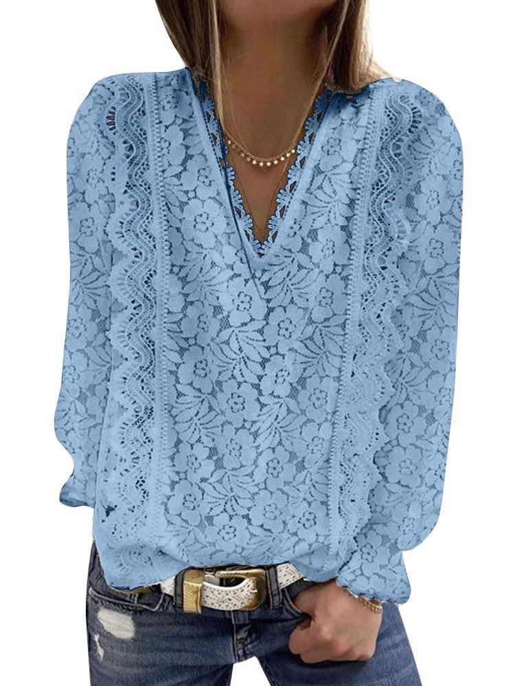 Plus Size Loose Women For Blouses 2022 New O Neck Long Sleeve Elegant Chic Ladies Lace Shirt Tops Fashion Casual Women Blouse