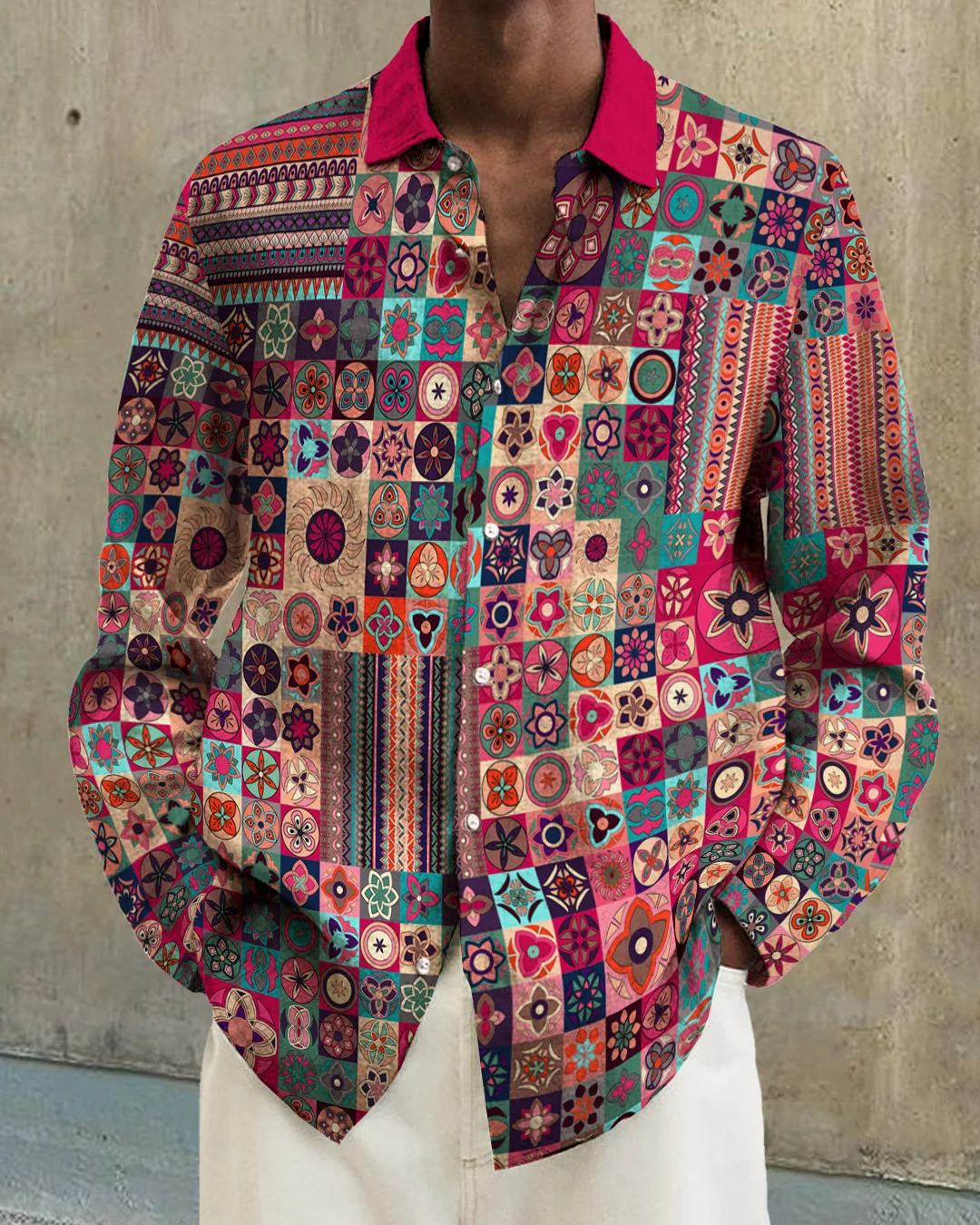 Men's cotton&linen long-sleeved fashion casual shirt cf8e