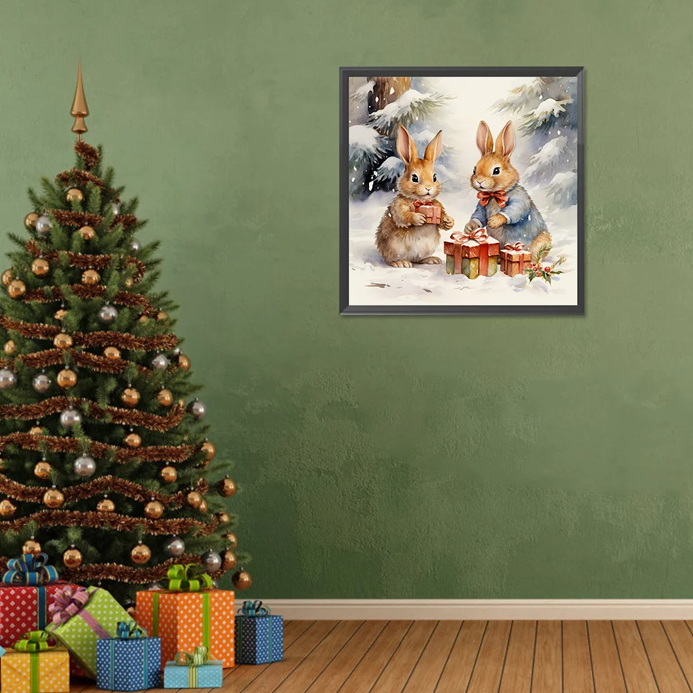 Diamond Painting - Full Round Drill - Winter Gift Bunny(Canvas|30*30cm)