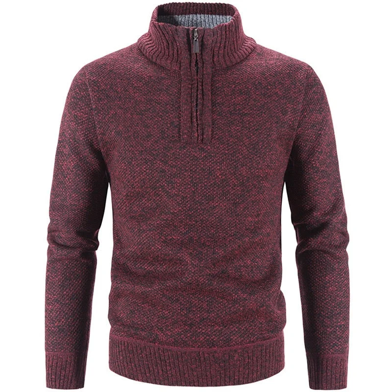 Inongge Autumn Winter Thick Knitted Sweater Men Pullovers Solid Color Zipper Mock Neck Slim Fit Knit Pullovers Men Causal Sweater Man
