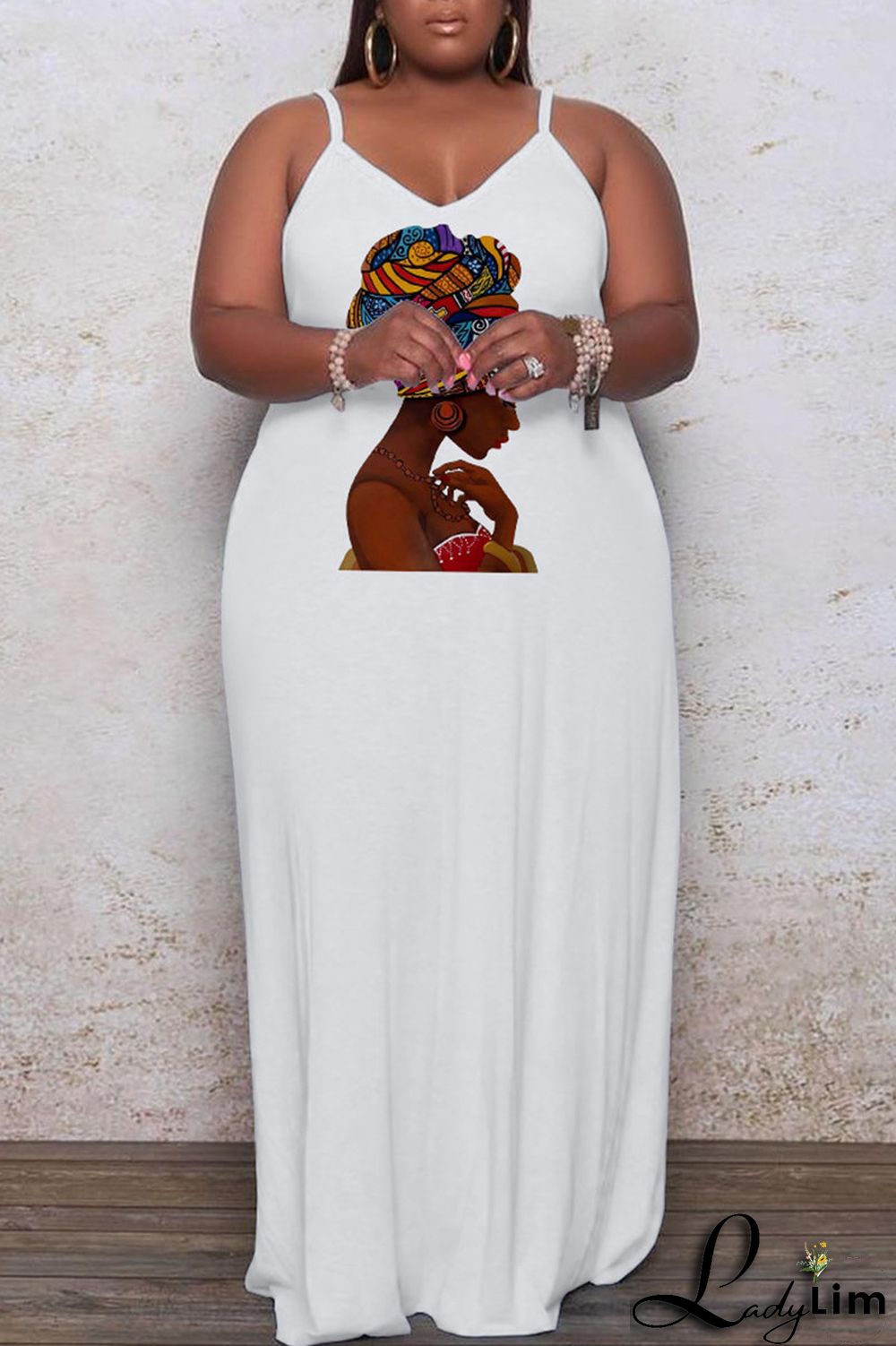 Apricot Casual Print Split Joint Spaghetti Strap Sling Dress Plus Size Dresses