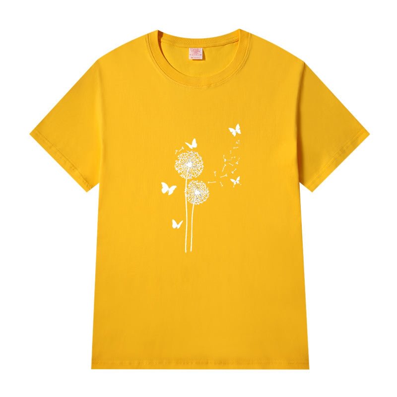 Short Sleeve Crew Neck Dandelion Letter Printed T-shirt