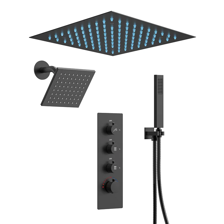 EVERSTEIN 12" Luxury Thermostatic Shower System in Matte Black