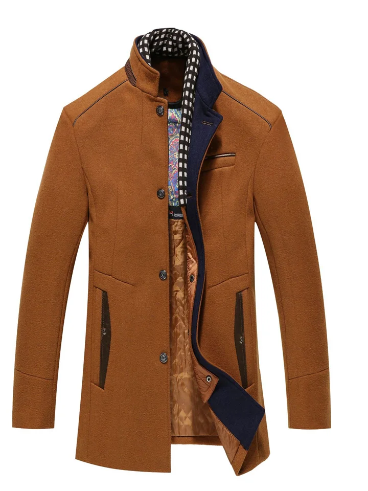 Middle-aged Men's Thickened Lapel Suit Collar Wool Tweed Coat Jacket Men's Medium-length Models-JRSEE