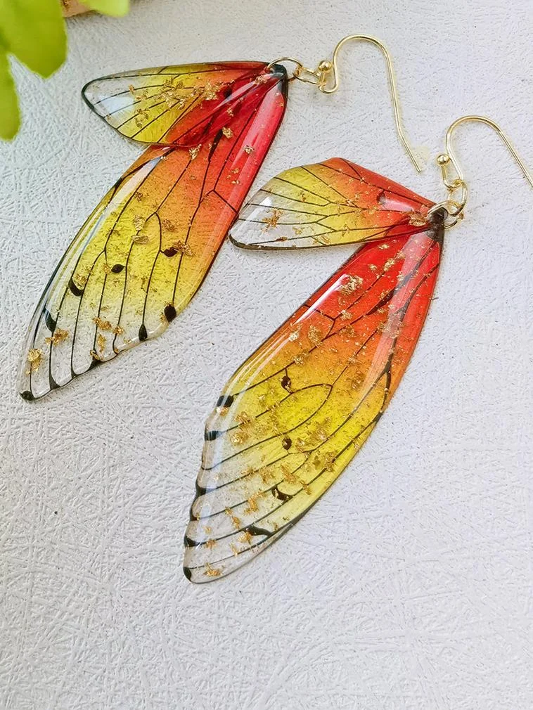 Butterfly Wing Handmade Crystal Gold Foil Earrings