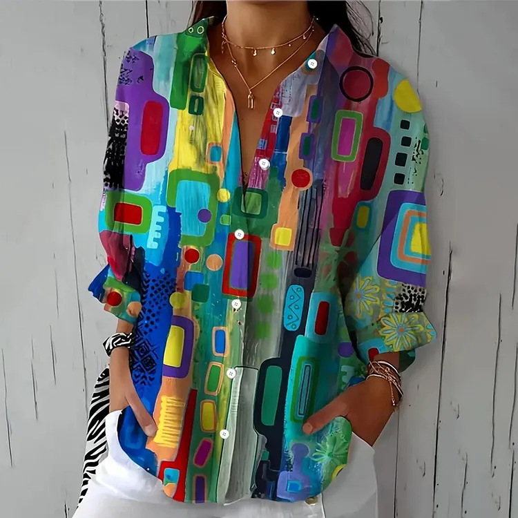 Spring Geometric Abstract Art Women's Blouse