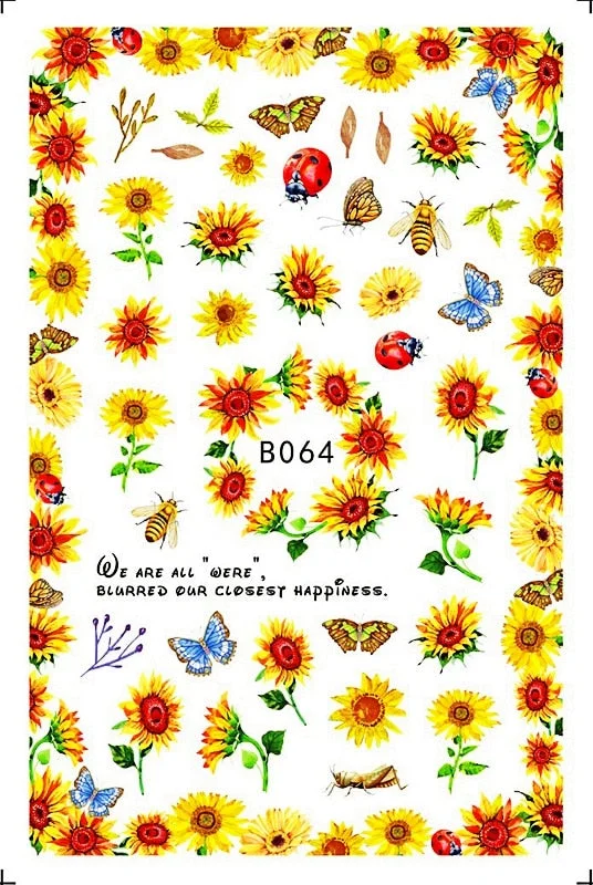 Popular Daisy Nail Sticker for Design Decoration Sunflower Nail Art Decals Adhesive Himawari Sticker for Nail Manicure Design