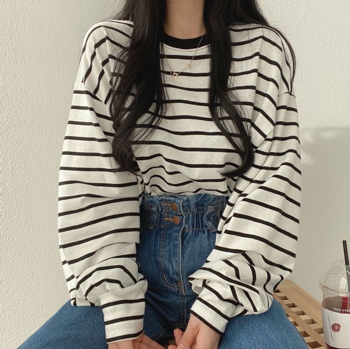 PLUS SIZE STRIPED LONG SLEEVE TOP
