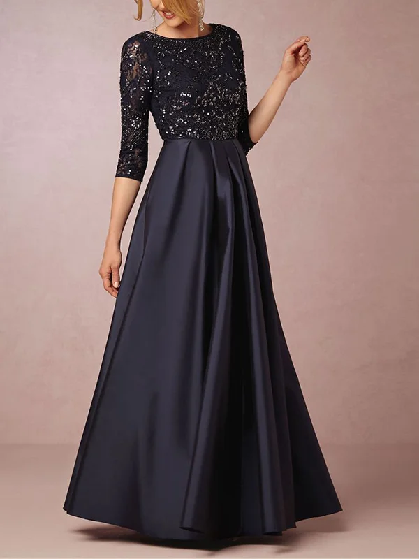 Round Neck Sequined Solid Color Maxi Dress