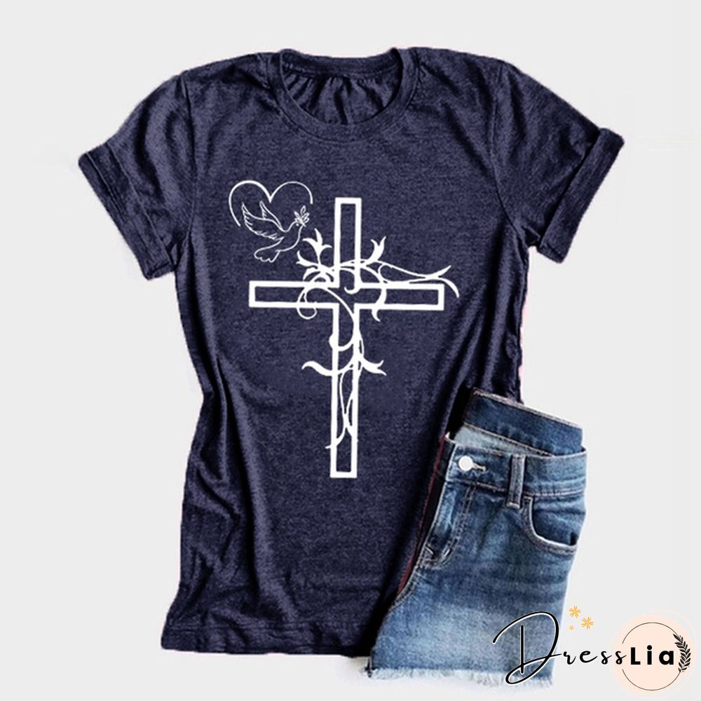 Womens Crew Neck Tees Shirts Summer Tops Christian Solid Color Graphic Tshirts God Faith