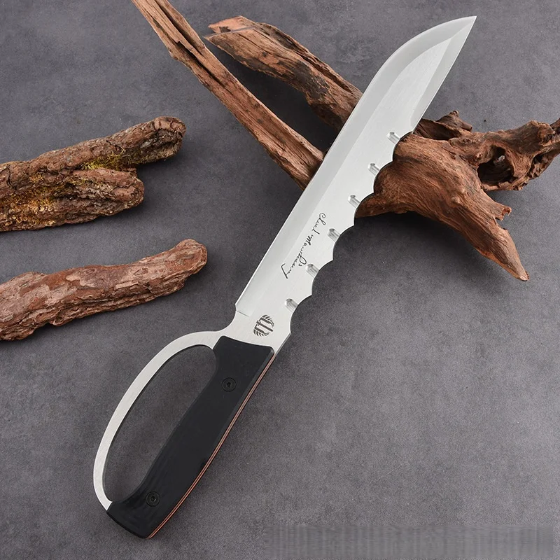 Integrated hand knife for outdoor survival, camping, and tactical use.
